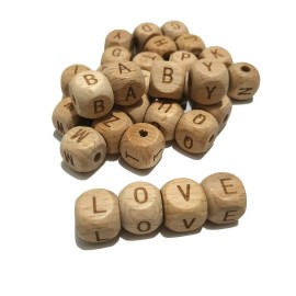 104pcs Square Wood Alphabet Beads 12MM Natural Beech Wooden Letter Beads for Jewelry Making DIY Beads Necklace (Wood Letter 104pcs)