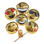 Forest & Twelfth Flip Sequin Round Mini Emoticon Pillows, 5-5.5 Inches, Set of 6 Emotive Expressions Designs, Reversible Mermaid Sequins, Plus Pencil and Memo Notebook, Great Gift!