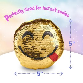 Forest & Twelfth Flip Sequin Round Mini Emoticon Pillows, 5-5.5 Inches, Set of 6 Emotive Expressions Designs, Reversible Mermaid Sequins, Plus Pencil and Memo Notebook, Great Gift!