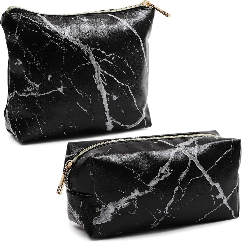 Glamlily Black Marble Printed Cosmetic Travel Pouch Set for Makeup Supplies (2 Pack) Glamlily Black Marble Printed Cosmetic Travel Pouch Set for Makeup Supplies (2 Pack)