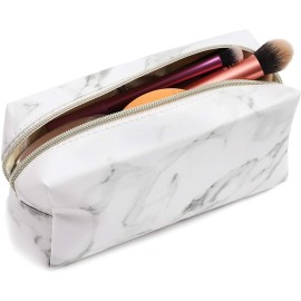 Glamlily Set of 2 White Marble Makeup Organizer Bag, Cosmetic Storage Pouch, Travel Toiletry Case