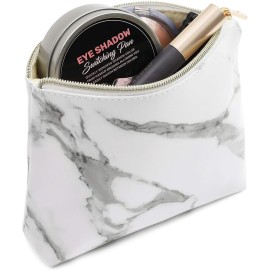 Glamlily Set of 2 White Marble Makeup Organizer Bag, Cosmetic Storage Pouch, Travel Toiletry Case