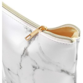 Glamlily Set of 2 White Marble Makeup Organizer Bag, Cosmetic Storage Pouch, Travel Toiletry Case