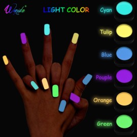 Nail Powder WENIDA 8 Jar Unicorn Iridescent Pearl Shell Holographic Chrome Mirror Laser Glow Synthetic Resin Pigment Manicure Decoration with 8 False Nails and Silicone Brush