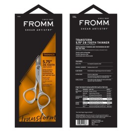 Fromm Transform 5.75 28 Tooth Thinning Shears for Haircutting Wet and Dry Hair, Polished Silver Japanese Steel Scissors with Beveled Blades and Microserrated Thinning Teeth