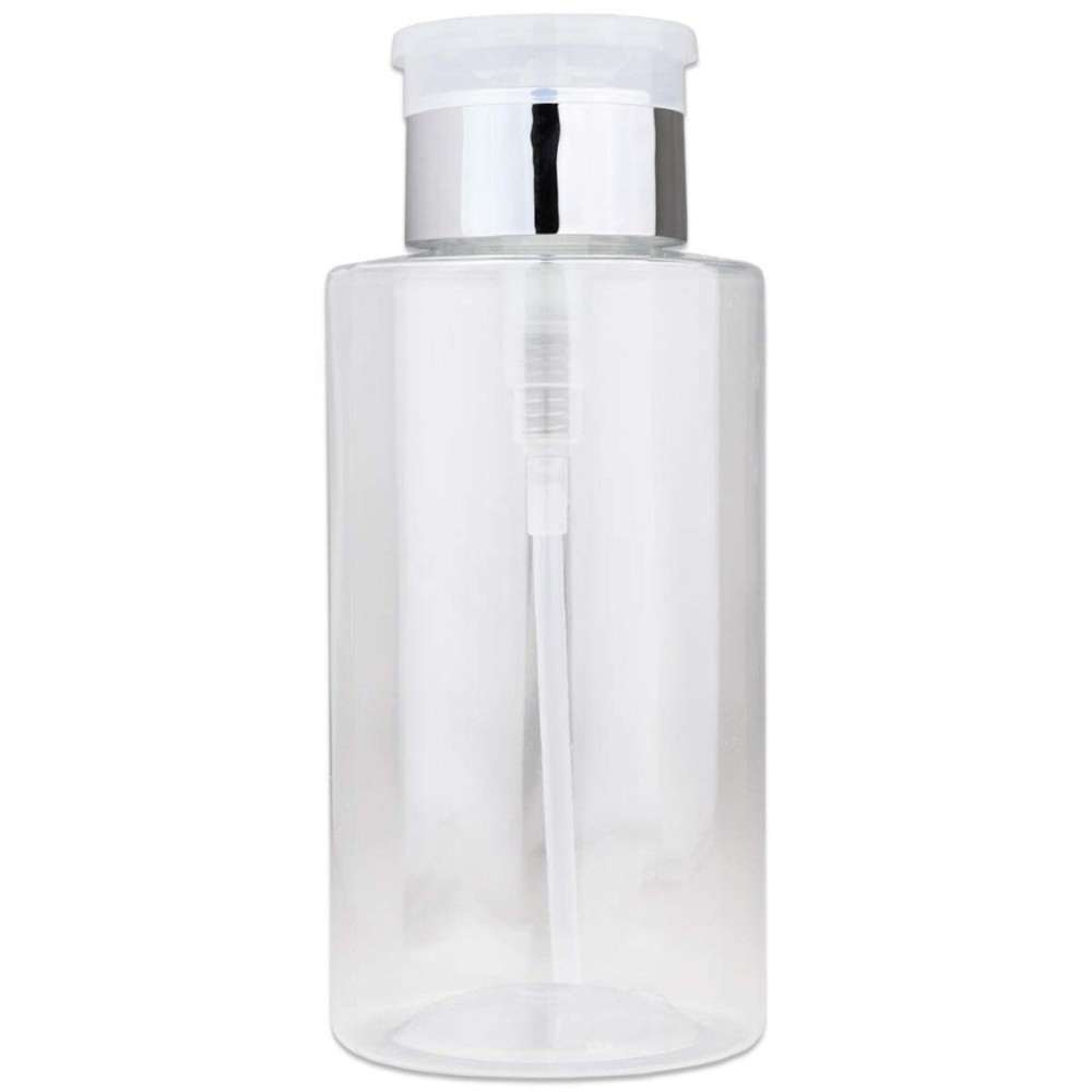 10oz Push Down Pump Dispenser Flip Top Cap Refillable Empty Bottle - Color: Silver - Lockable Travel Cosmetic Packaging Empty Bottle for Nail Polish Manicure