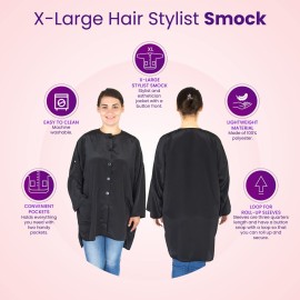 X-Large Plus Size Hair Stylist Tunic - Salon Smock with Roll Sleeves & Pockets - Esthetician Jacket (X-Large)