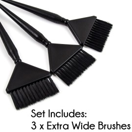 3 Extra Wide Hair Dye Applicator Brushes - Color Brush Set for Root Touch Up (Black)