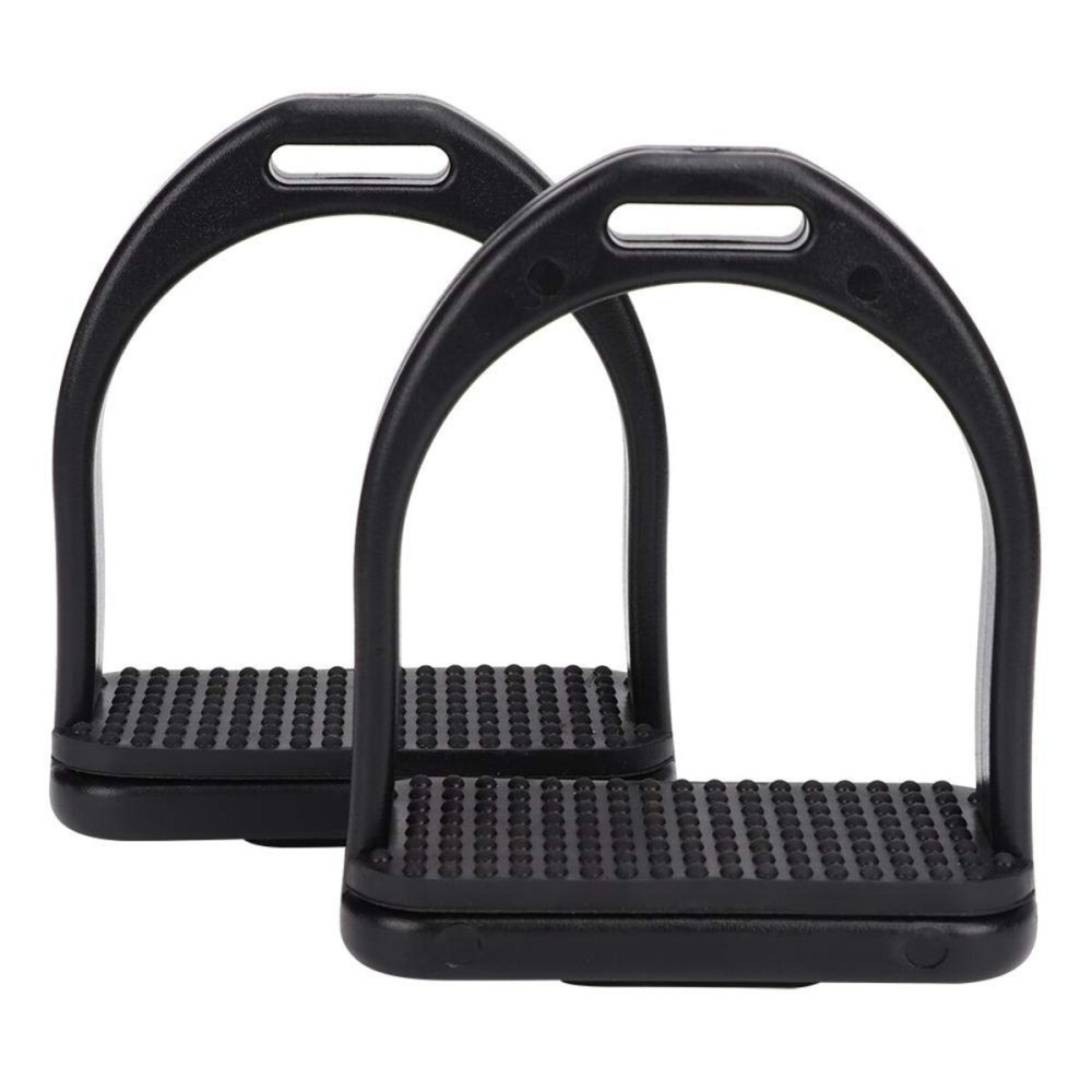 Tnfeeon 2PCS High Strength Stirrups, Black Engineering Plastics Stirrups with Non Slip Rubber Pad Horse Riding Tool Accessories(Small)