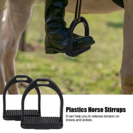 Tnfeeon 2PCS High Strength Stirrups, Black Engineering Plastics Stirrups with Non Slip Rubber Pad Horse Riding Tool Accessories(Small)