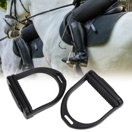 Tnfeeon 2PCS High Strength Stirrups, Black Engineering Plastics Stirrups with Non Slip Rubber Pad Horse Riding Tool Accessories(Small)