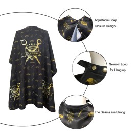 Barber Capes for Men, Hair Cutting Cape with Metal Snap Closure, Professional Salon Cape, Large Waterproof Hairdressing Cape for Hairstylist- 63 56 (Black & Gold)