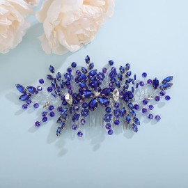 Aimimier Bridal Royal Blue Crystal Hair Comb Sapphire Hair Piece Prom Party Festival Wedding Hair Accessories for Women and Girls