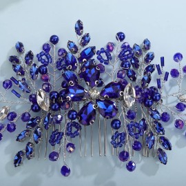 Aimimier Bridal Royal Blue Crystal Hair Comb Sapphire Hair Piece Prom Party Festival Wedding Hair Accessories for Women and Girls