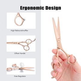 PURPLEBIRD Hair Cutting Scissors Thinning Shear Set Professional Barber 6 inch Texturizing Blending Shear Razor Edge Haircut Styling Kit for Men, Women, and Kids, Japanese Stainless Steel, Rose Gold