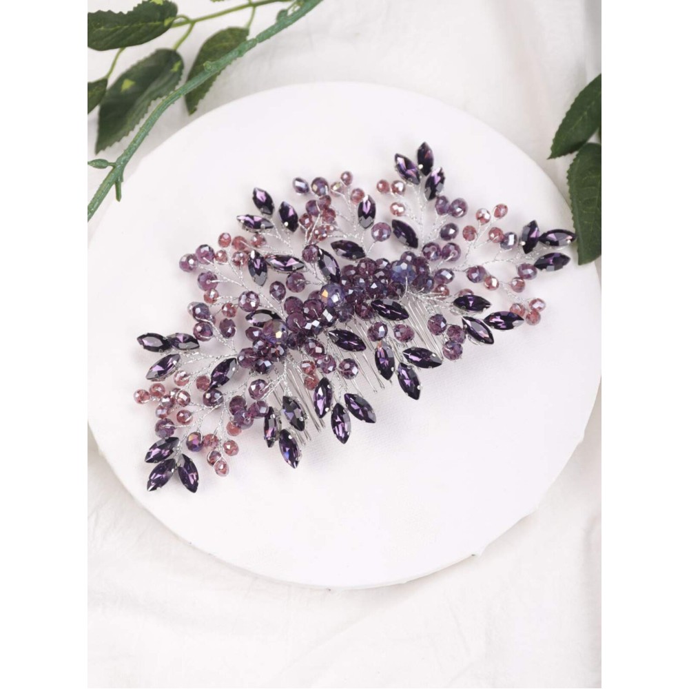 Aimimier Bridal Purple Crystal Hair Comb Amethyst Hair Piece Wedding Hair Accessories for Women and Girls (Purple)