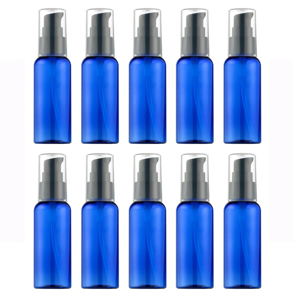 VIDELLY 10pcs Travel Pump Bottles for Toiletries, 2oz Small Plastic Refillable Soap Dispenser with Black Pump for Lotion Shampoo Oil, Blue VIDELLY 10pcs Travel Pump Bottles for Toiletries, 2oz Small Plastic Refillable Soap Dispenser with Black Pump for Lotion Shampoo Oil, Blue