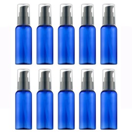 VIDELLY 10pcs Travel Pump Bottles for Toiletries, 2oz Small Plastic Refillable Soap Dispenser with Black Pump for Lotion Shampoo Oil, Blue