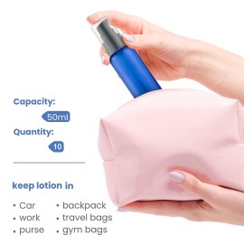 VIDELLY 10pcs Travel Pump Bottles for Toiletries, 2oz Small Plastic Refillable Soap Dispenser with Black Pump for Lotion Shampoo Oil, Blue VIDELLY 10pcs Travel Pump Bottles for Toiletries, 2oz Small Plastic Refillable Soap Dispenser with Black Pump for Lotion Shampoo Oil, Blue