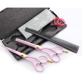 Haryali London Hairdressing Scissors Set - 6 Inches Pink Professional Hair Cutting Scissors Set - 2 Thinning Shears with Adjustable Screw - Hairdressing Comb