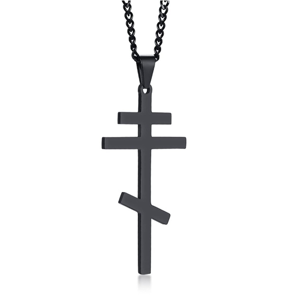 VNOX Stainless Steel Religious Russian Orthodox Cross Pendant Necklace for Men Women,Black
