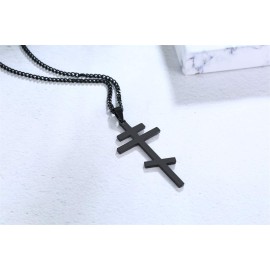 VNOX Stainless Steel Religious Russian Orthodox Cross Pendant Necklace for Men Women,Black