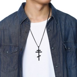 VNOX Stainless Steel Religious Russian Orthodox Cross Pendant Necklace for Men Women,Black