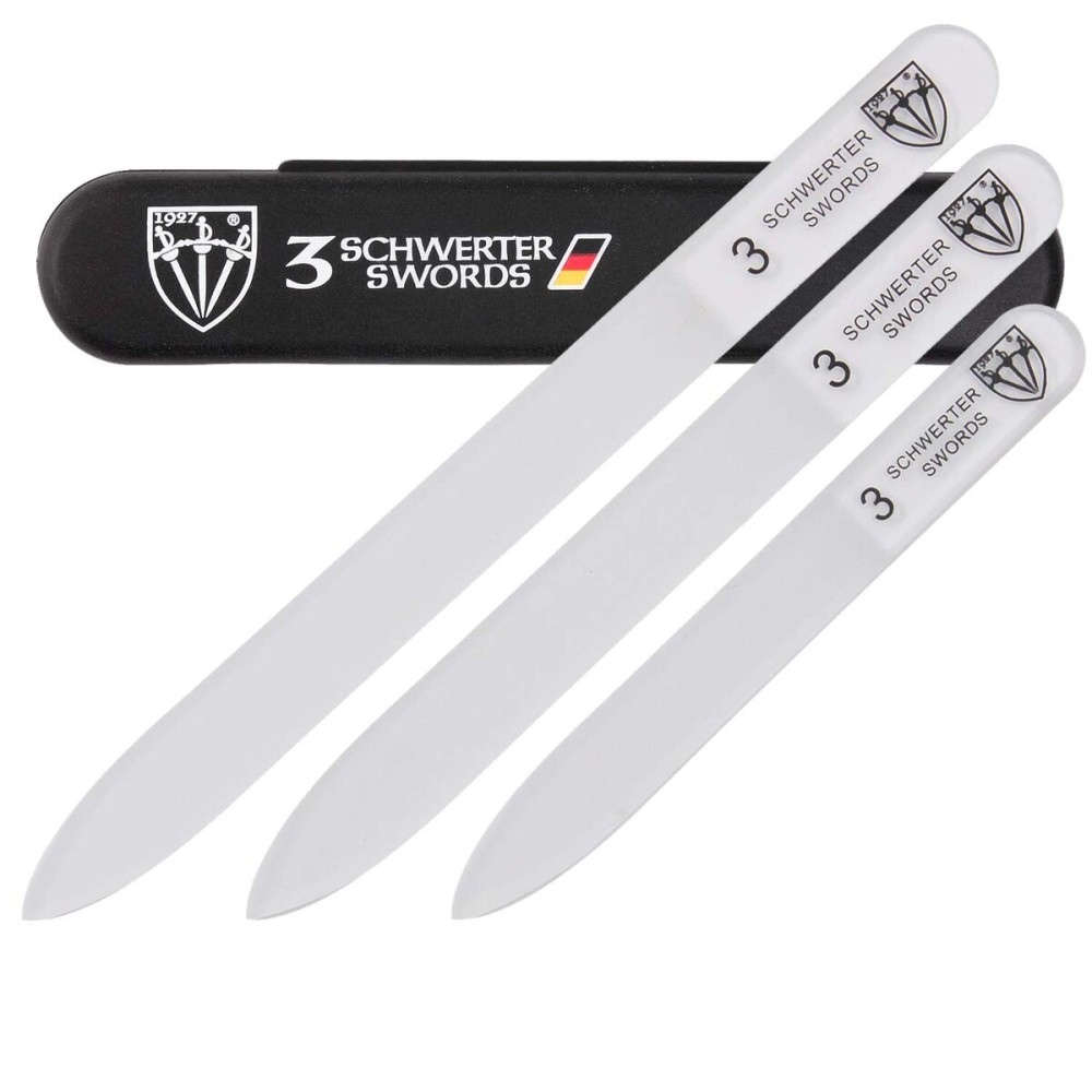3 Swords Germany - Brand Quality Glass Nail File Set, 3 Pieces, Perfect for Natural Fake Gel Artificial Acrylic fingernail, incl. Black Plastic case 3 Swords Germany - Brand Quality Glass Nail File Set, 3 Pieces, Perfect for Natural Fake Gel Artificial Acrylic fingernail, incl. Black Plastic case