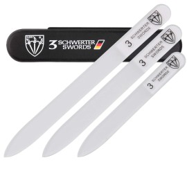 3 Swords Germany - Brand Quality Glass Nail File Set, 3 Pieces, Perfect for Natural Fake Gel Artificial Acrylic fingernail, incl. Black Plastic case