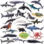 TOYMANY 24pcs Mini Ocean Animal Figurines: Realistic Cake Toppers with Sharks, Whales & Octopus - Great for Kids\' Parties, Gifts & School Projects
