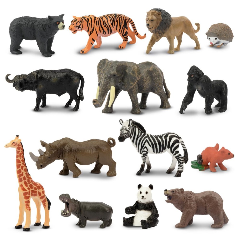 Toymany 14PCS 1-2 Tiny Jungle Animal Figures Toy, Realistic Mini Jungle Zoo Animal Figurines Cake Topper Toy Set, Easter Egg Christmas Birthday Gift Party Favor School Project for Kids Toddlers