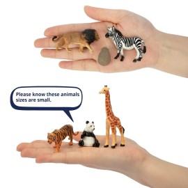 Toymany 14PCS 1-2 Tiny Jungle Animal Figures Toy, Realistic Mini Jungle Zoo Animal Figurines Cake Topper Toy Set, Easter Egg Christmas Birthday Gift Party Favor School Project for Kids Toddlers