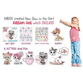 Glow in The Dark Cat Stickers with Dog and Fish, Wall Decals Sticker for Kids Bedding Room, Great for Birthday Gift Glowing Cat for Girls and Boys