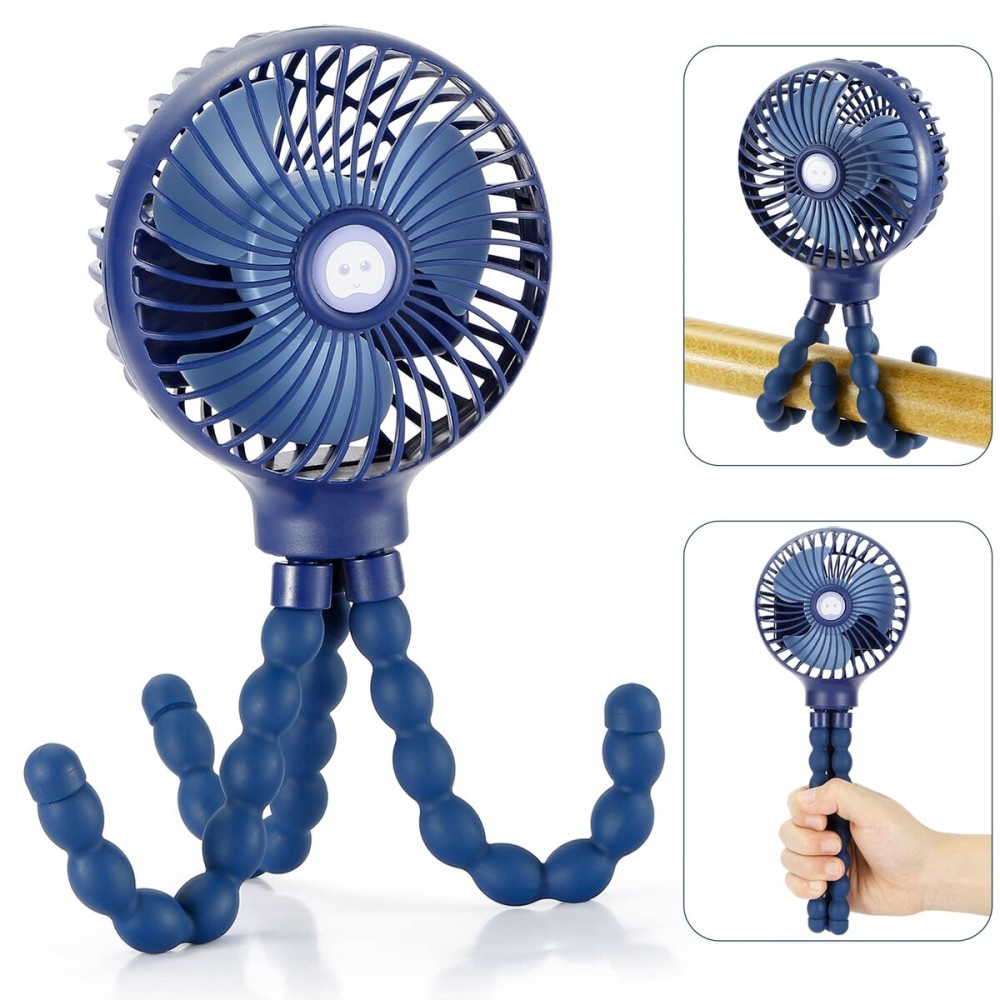 snawowo Mini Handheld Personal Portable Fan, Baby Stroller Fan, Car Seat USB or Battery Powered, with Flexible Tripod Clip on Student Bed Desk Bike Crib Treadmill Camping Traveling(Navy Blue)