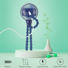 snawowo Mini Handheld Personal Portable Fan, Baby Stroller Fan, Car Seat USB or Battery Powered, with Flexible Tripod Clip on Student Bed Desk Bike Crib Treadmill Camping Traveling(Navy Blue)