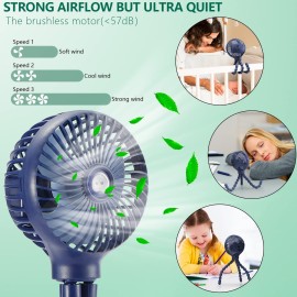 snawowo Mini Handheld Personal Portable Fan, Baby Stroller Fan, Car Seat USB or Battery Powered, with Flexible Tripod Clip on Student Bed Desk Bike Crib Treadmill Camping Traveling(Navy Blue)