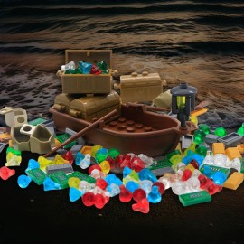 BroTex Pirate Accessories Money - Treasure Chest Building Block Bricks Pack, Money Gold Bar, Gems Diamonds, Jewels with Pirate Boat Ship People Parts, Building Bricks Set