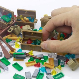 BroTex Pirate Accessories Money - Treasure Chest Building Block Bricks Pack, Money Gold Bar, Gems Diamonds, Jewels with Pirate Boat Ship People Parts, Building Bricks Set