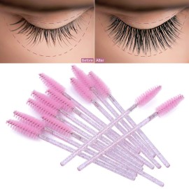 Tbestmax 200 Disposable Eyelash Brush Mascara Wands Spoolies for Eye Lashes Extension Eyebrow and Makeup Pink