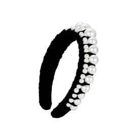 Vpang Velvet Braided Pearl Padded Headband Velvet Headband Elegant Big Pearl Headband Vintage Hairband Headpiece Hair Hoop Headwear Headdress Hair Accessories for Women Girls (Black)