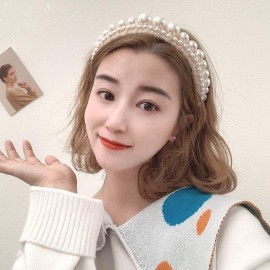 Vpang Velvet Braided Pearl Padded Headband Velvet Headband Elegant Big Pearl Headband Vintage Hairband Headpiece Hair Hoop Headwear Headdress Hair Accessories for Women Girls (Black)