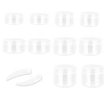 ZEJIA 10pcs Small Travel Containers, Clear Sample Containers with Screw Lids, 5 Size 3/5/10/15/20 Gram Sample Jars with 12pcs Labels and 2pcs Mini Disposable Spatula, Makeup Sample Containers BPA Free