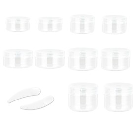 ZEJIA 10pcs Small Travel Containers, Clear Sample Containers with Screw Lids, 5 Size 3/5/10/15/20 Gram Sample Jars with 12pcs Labels and 2pcs Mini Disposable Spatula, Makeup Sample Containers BPA Free