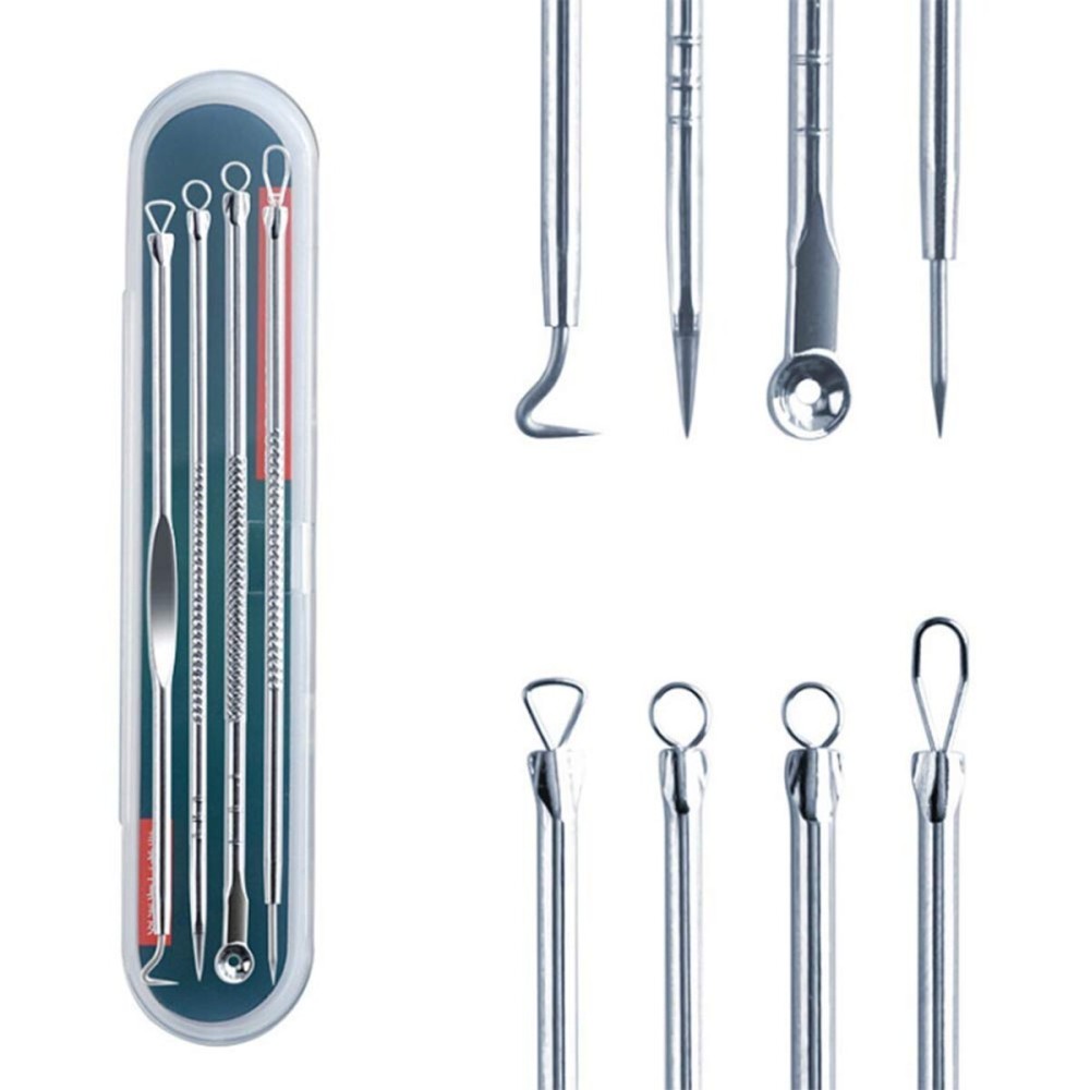 AKOAK 4 Pcs/Set Stainless Steel Acne Needle Set, Portable, Beauty and Makeup Tools, Professional Cleaning Face Acne, Blackheads