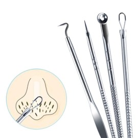 AKOAK 4 Pcs/Set Stainless Steel Acne Needle Set, Portable, Beauty and Makeup Tools, Professional Cleaning Face Acne, Blackheads