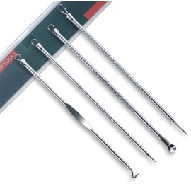 AKOAK 4 Pcs/Set Stainless Steel Acne Needle Set, Portable, Beauty and Makeup Tools, Professional Cleaning Face Acne, Blackheads