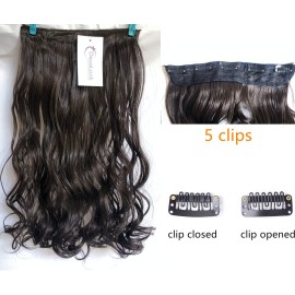 17 20 22 25 Synthetic One Piece Straight Wavy Curly Clip in Ombre Hair Extensions (20Inches Wavy, Dark Brown2/33)