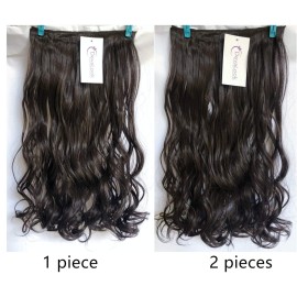17 20 22 25 Synthetic One Piece Straight Wavy Curly Clip in Ombre Hair Extensions (20Inches Wavy, Dark Brown2/33)