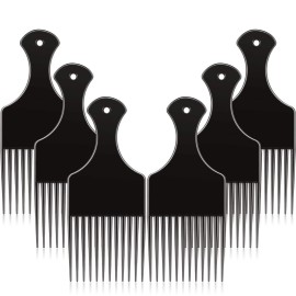 6 Pieces Smooth Plastic Afro Hair Combs, 6.5 Inch Natural Curly Hair Styling Tool (Black)