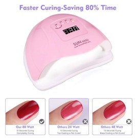 UV Gel Nail Lamp, 80W LED UV Light for Gel Polish - 4 Timers Professional Art Accessories, Curing Toe Nails, Pink